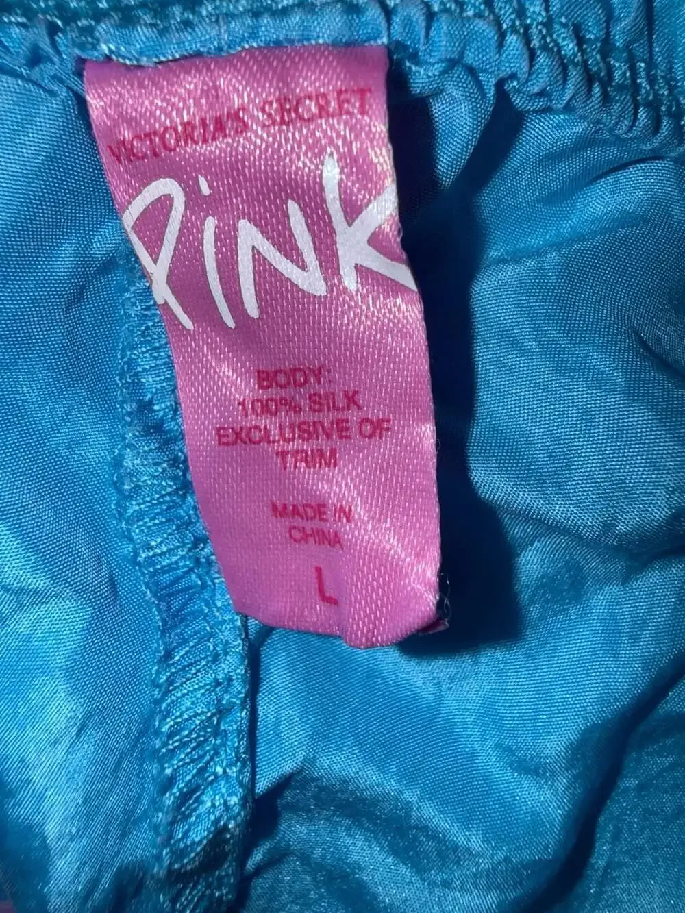 Y2K Victoria's Secret Pink 100% Silk Blue and Green Trim Camisole and Pant Loung